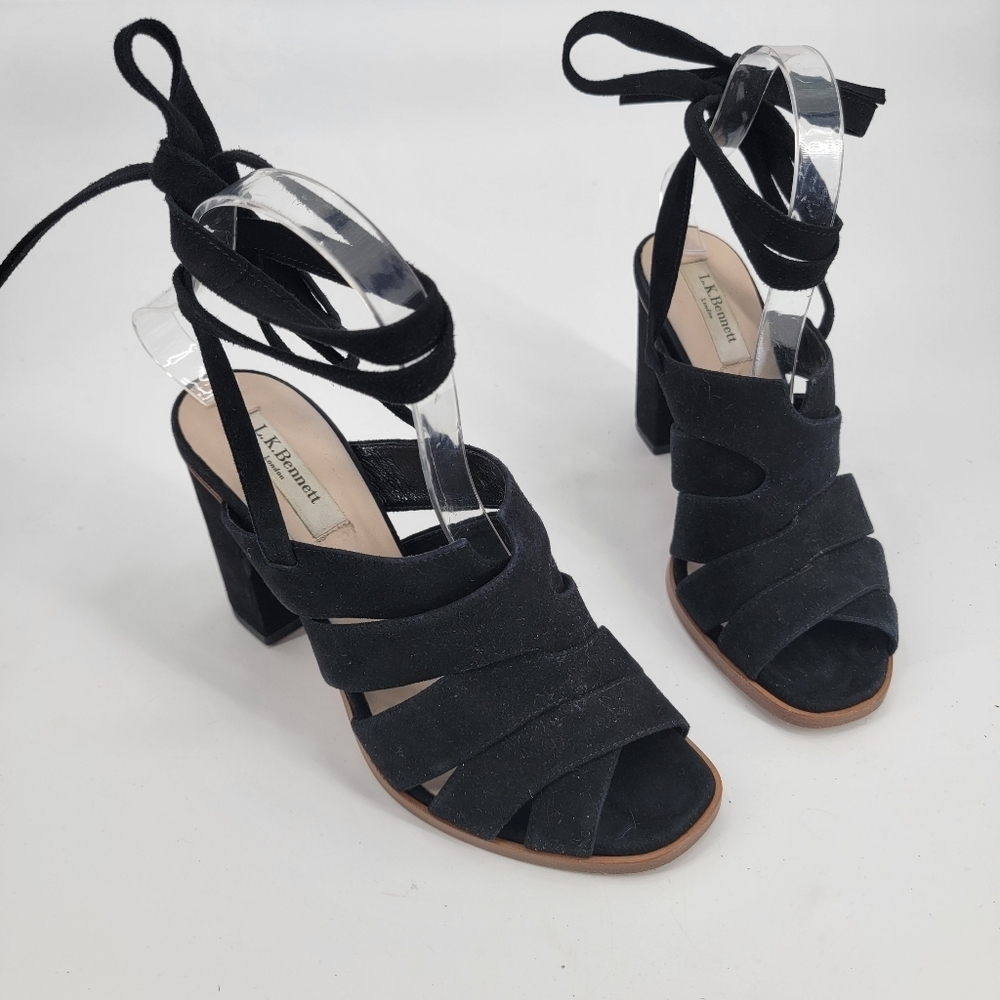 L.K. Bennett London Seline Suede Tie Heeled Sandals 37.5/6.5